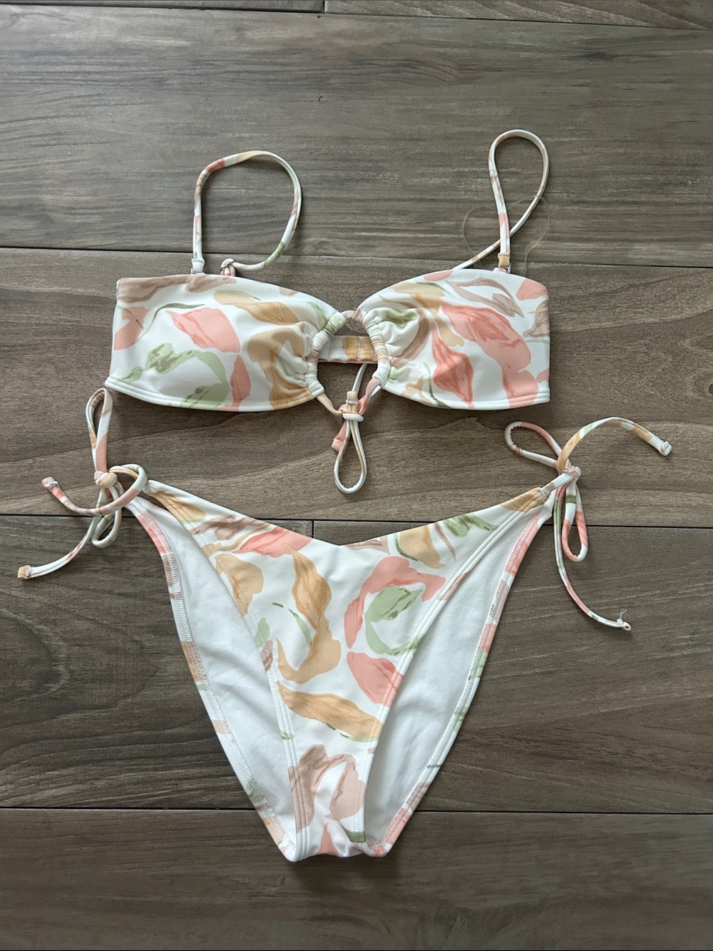 Abercrombie & Fitch White Bikini with Pastel Pink, Peach & Green Print
